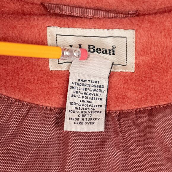 LL Bean Women's Wool Blend Hooded Coat Jacket LARGE Salmon Peach Apricot - Picture 8 of 8
